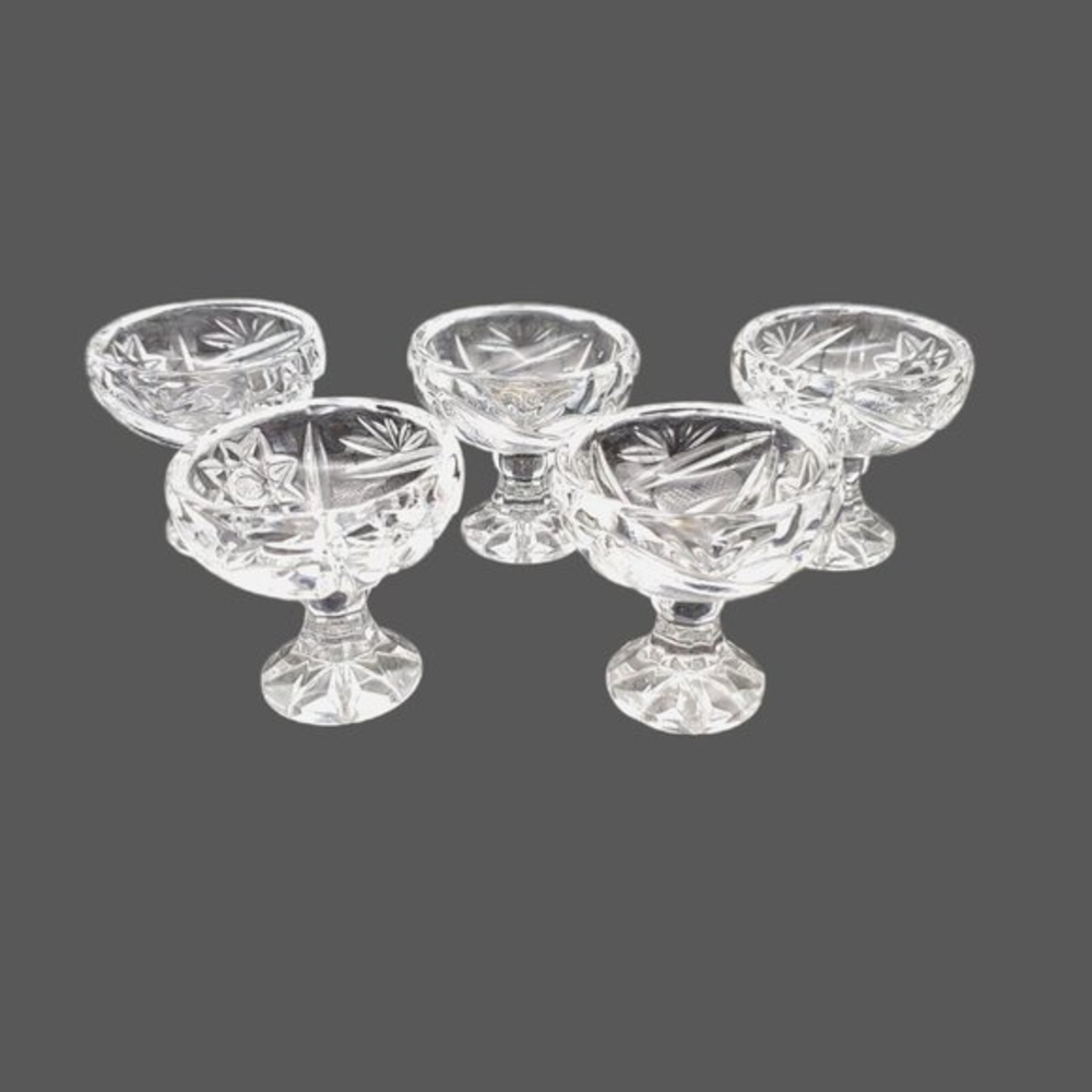 Set of 5 Small Lead Crystal Compote Dishes Ice Cream‎ Mouse Stemmed Glass  VTG